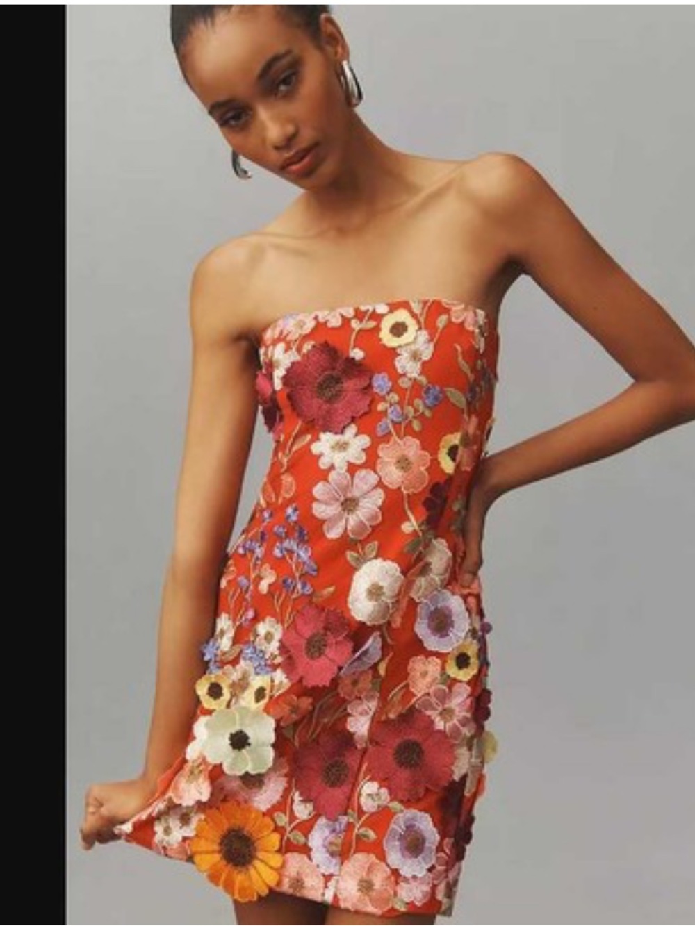 Anthropologie Endless Rose Strapless Red 3-D Floral Embroidered Mini Dress